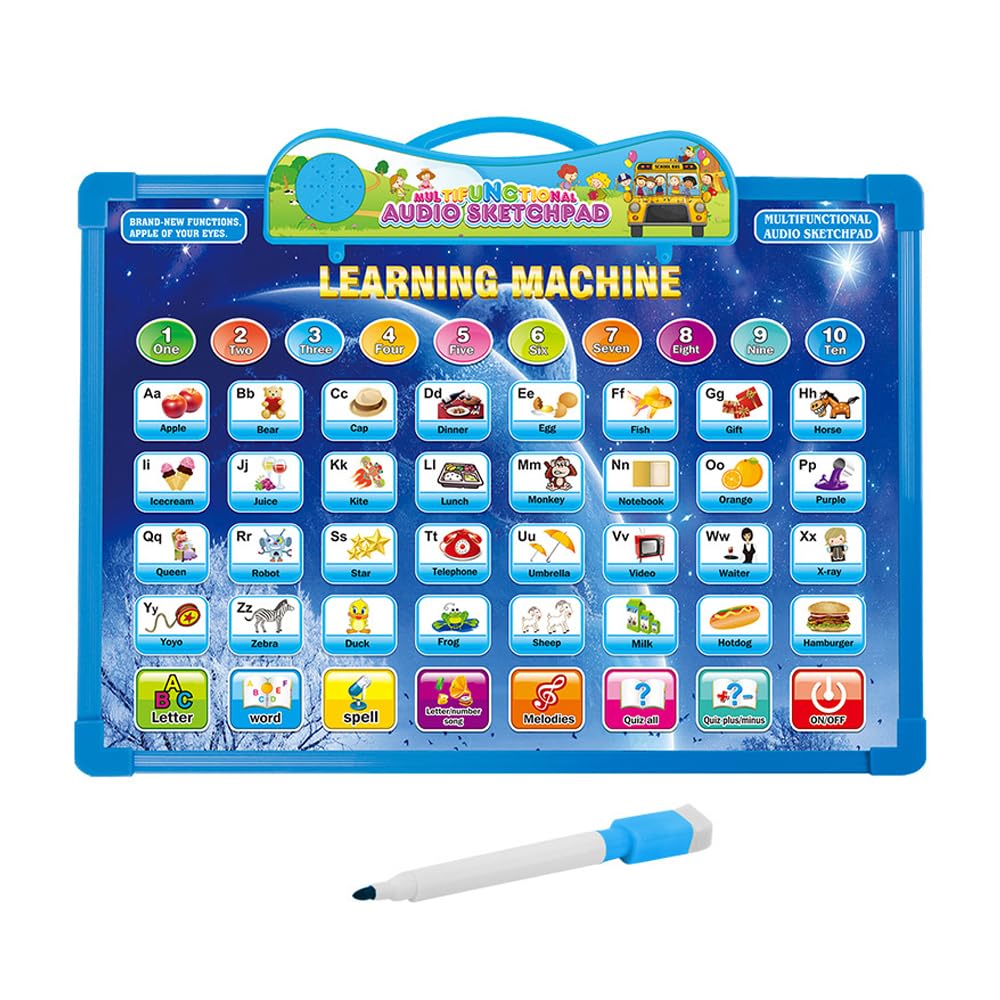 2-in-1 Learning Machine to Teach Children Words, Numbers, Letters, Math, Object Sounds, with Quizzes and Songs + White Board Drawing with Marker Included | Perfect Educational Toy for Kids