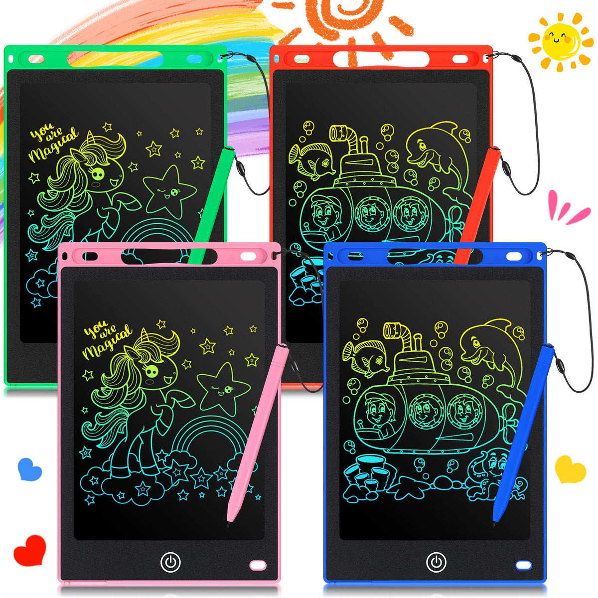 4 Pcs LCD Writing Tablet 8.5 Inch Doodle Board Tablet Drawing Gifts LCD Writing Board Electronic Erasable Reusable Colorful Screen Pad