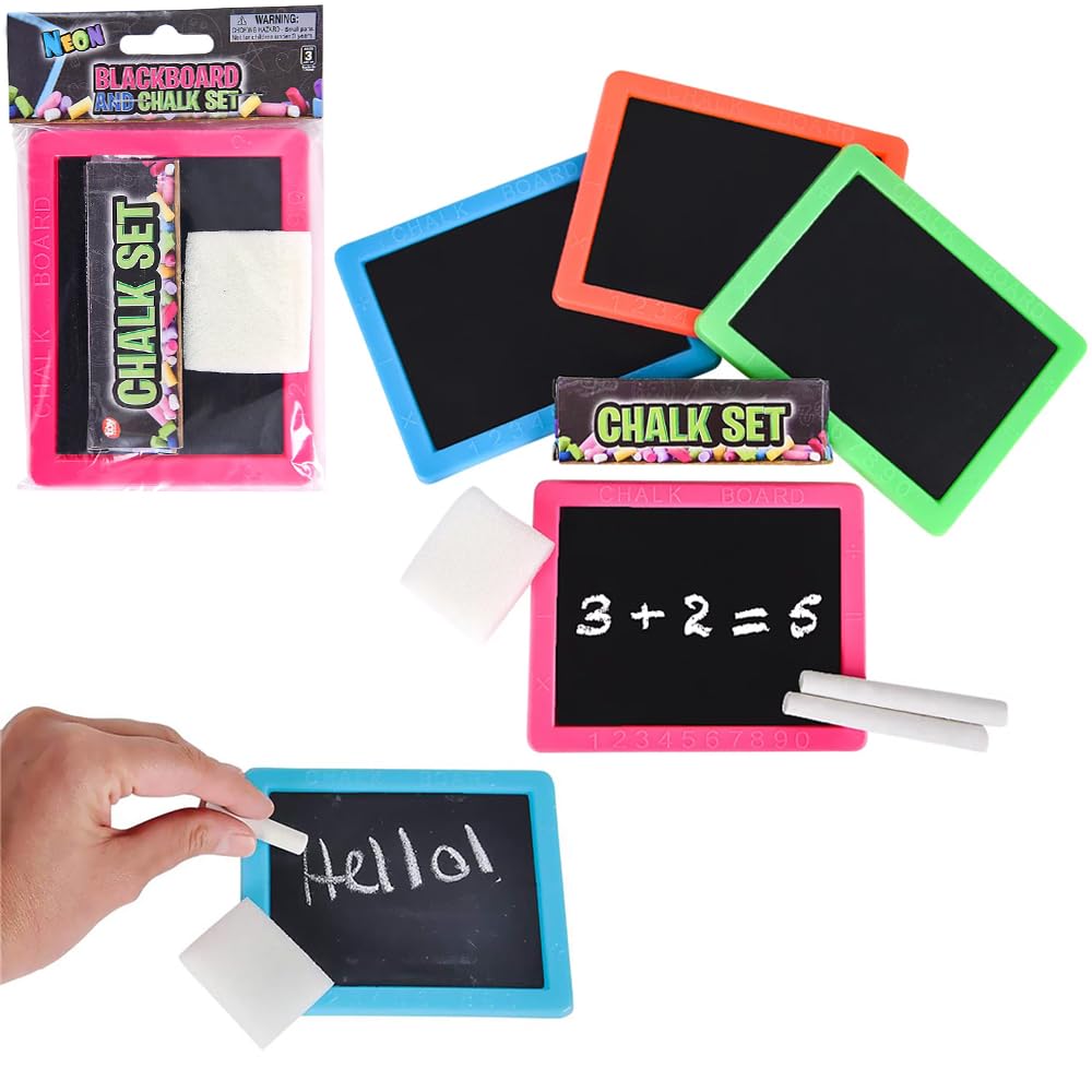 Neon Chalkboard Set Includes Board, Chalk, and Eraser, Educational Learning, Kids Prizes, Prize Giveaways, Party Favors - Assorted Colors (8-Pack)
