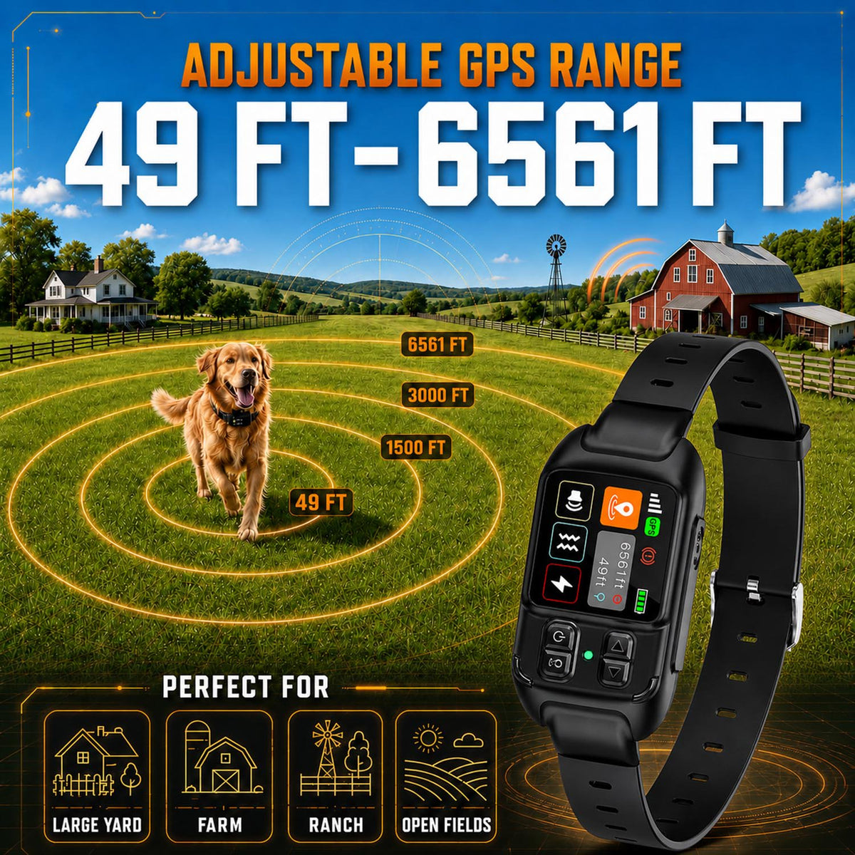 CICPAP GPS Wireless Dog Fence, 2 Fence Modes, 49-6561ft Radius & Custom-Shaped Boundary, No App or Subscription, Waterproof Dog Collar